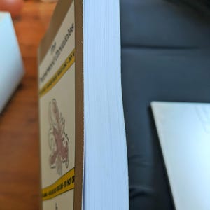 Pu&ograve; includere: Un libro con copertina rigida intitolato "The Brotherhood Chronicles" con una copertina marrone e pagine bianche. Il dorso del libro &egrave; visibile, mostrando lo spessore delle pagine. La copertina presenta una striscia gialla e un'illustrazione rossa e bianca.