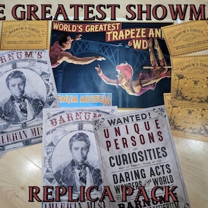 GREATEST SHOWMAN PACK. Idealny prezent dla fanów: 2 plakaty A4, duży plakat A3 i bilety wstępu do cyrku. Repliki rekwizytów z filmu