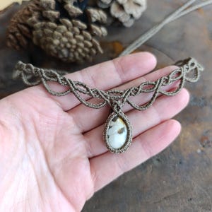 Jasper Macrame Necklace - Brown Choker - Diadem - Natural stone - Boho style