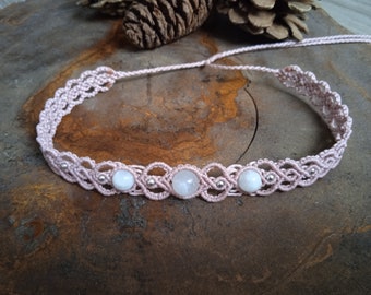 Macrame Choker with Moon stone beads old rose - Diadem - Personalization by color