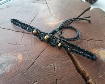 Gargantilla Macrame Amatista Lapislázuli Ojo de tigre Diadema negra Piedra natural kette halskette tigre auge boho hyppi