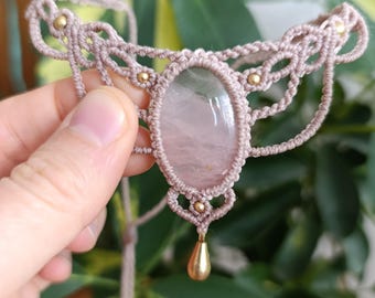 Macrame Necklace with Rose Quartz stone bohemian Jewelry Boho kette necklace