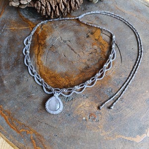 Necklace with Rose Quartz Macrame - Choker - Diadem Natural stone
