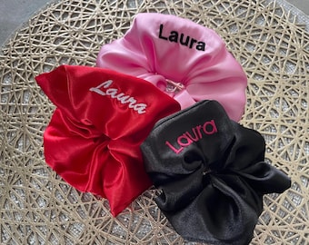 Personalised Satin Hair Scrunchy with Name For Women | Custom Embroidered | Silk Scrunchie | Bridesmaid Gift | Birthday Gift | Gift for Her