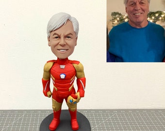 Father Birthday Gift Cake Toppers Custom Bobbleheads Personalized Iron Man Figurines, Custom Superhero Sculpture for Father