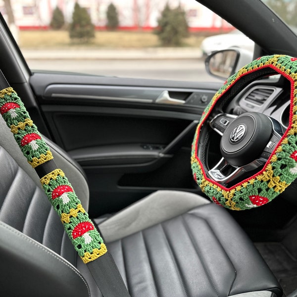 Mushroom Crochet Steering Wheel Cover/car wheel cover/ gifts for him / hand crochet