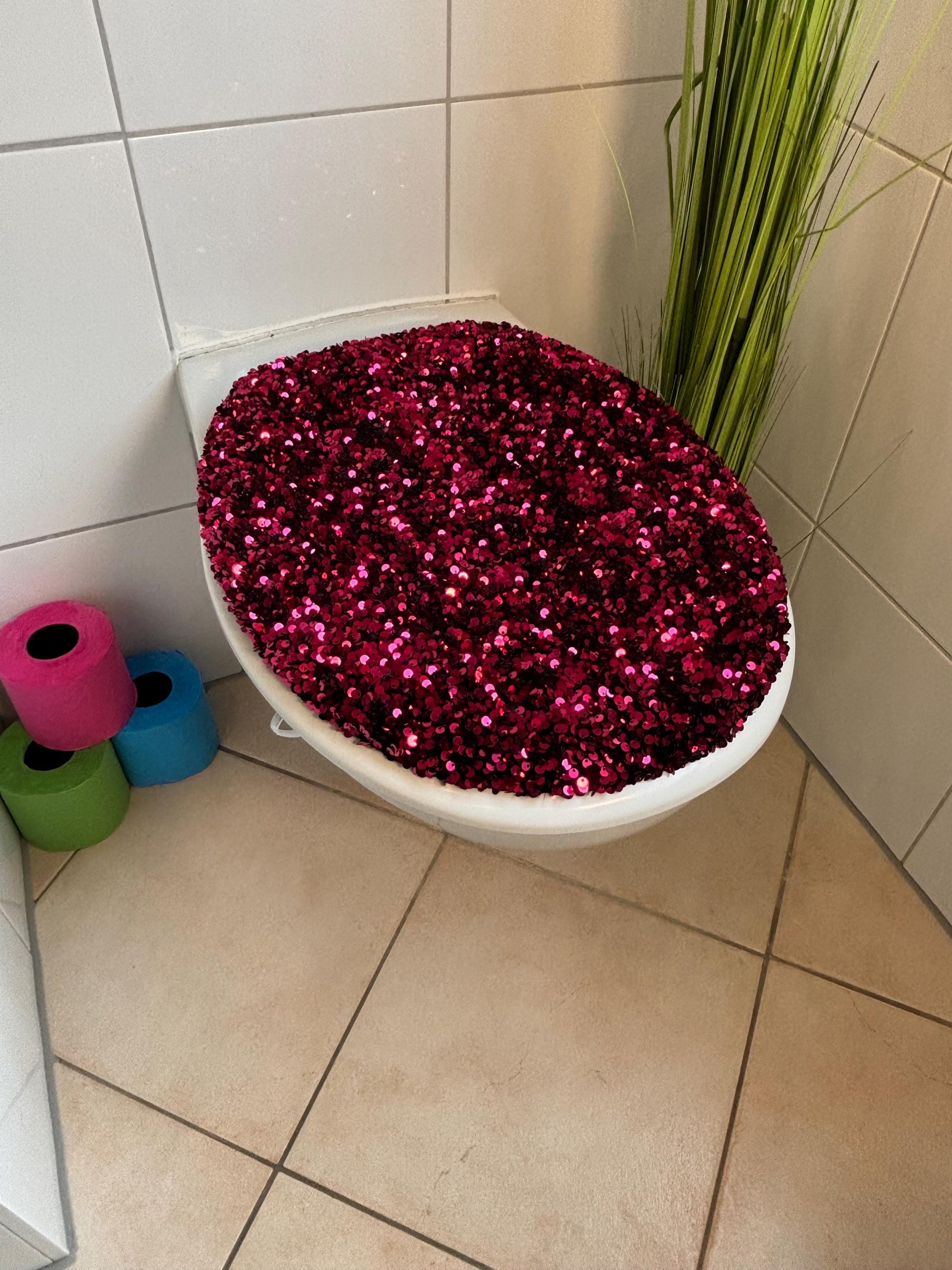 WC Bezug Pink mit Pailletten – Glitzer Toilettendeckelbezug Pink, Badezimmer Accessoire, WC Cover