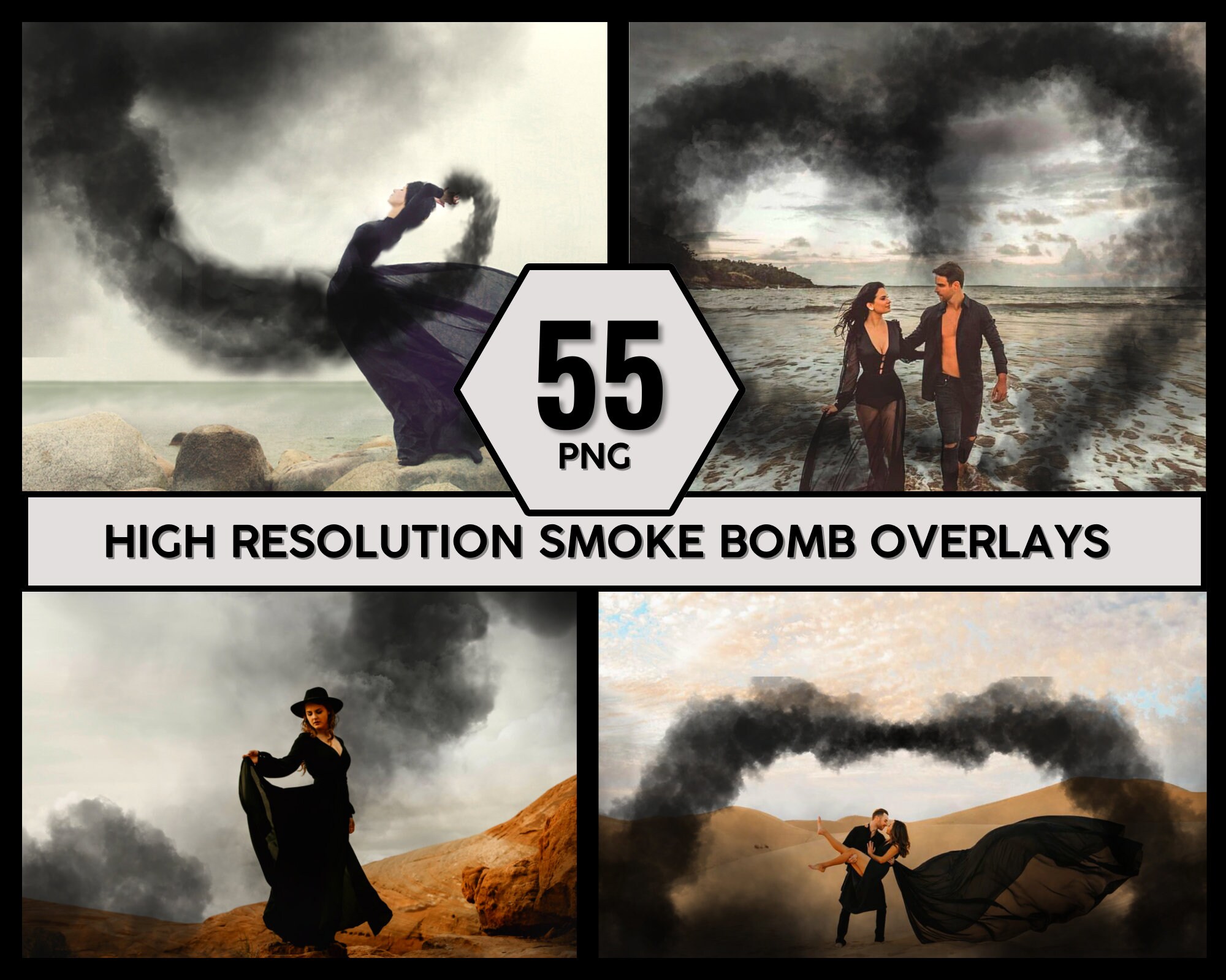 55 Dark Smoke Bomb Overlays Bundle, Photoshop Overlays, Realistic ...