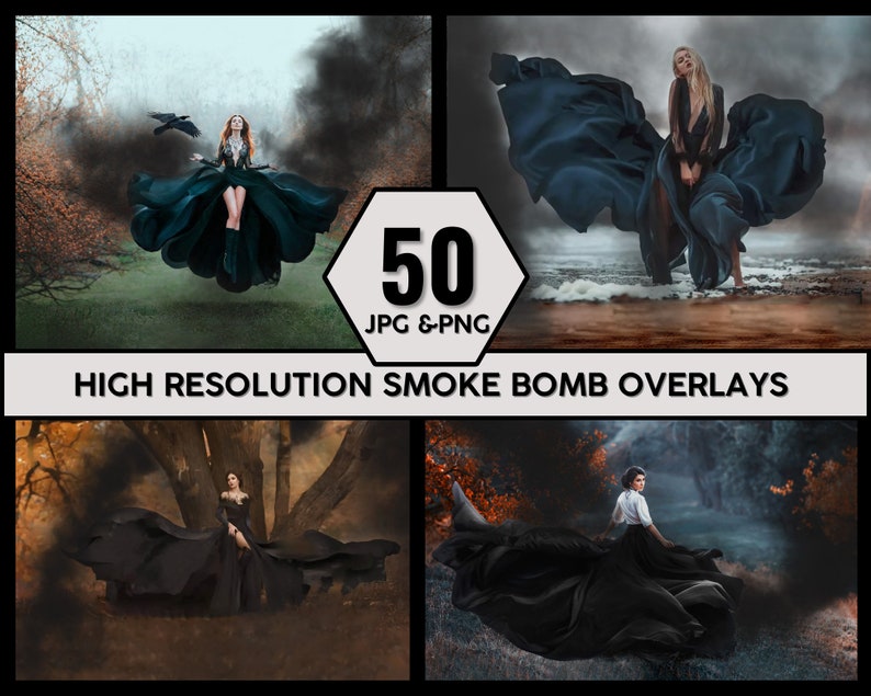 50 Black Smoke Bomb Overlay Bundle, Fog Overlays, Realistic Overlay, Photo Overlay, , Smoke