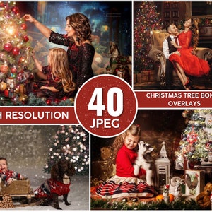 40 Golden Christmas Tree Bokeh Overlay Bundle, Lights Overlay, Photo Overlays, Photoshop Actions, Realistic Overlay, Bokeh Effect
