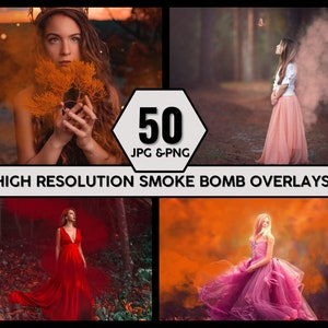 50 Colorful Smoke Bomb Photo Overlays: JPEG & PNG (Digital Download)