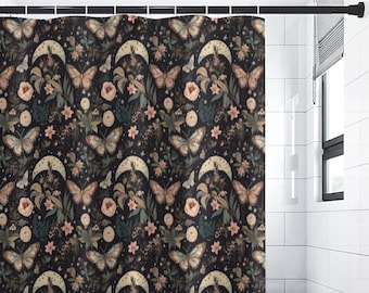 Witchy Shower Curtain, Cottagecore Bathroom Decor, Occult Decor, Moth Bathroom Theme, Mystical Home Decor, Cute Witchy Decor