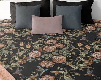 Dark Cottagecore Bedding,Moody Maximalist, Hummingbird, Dark Academia Duvet Cover, Moody Florals,Art Nouveau,Enchanted Forest,Magic Woodland