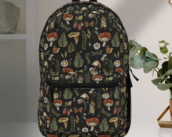 Boho Mushrooms Laptop Backpack, Mushroomcore Backpack  display picture 1