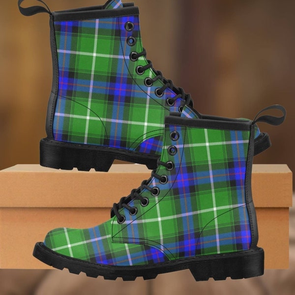 MacDonald Tartan Boots, Clan MacDonald, Tartan Boots, Vegan Leather Boots,  Plaid Boots, Leather Ankle Boots, Combat Boots Women,Blue Tartan