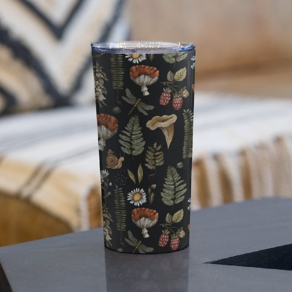 Forestcore Travel Mug, Mushroom Mug, Witchy Water Tumbler, Dark Cottagecore, Woodland Animals, Enchanted Forest, Cottagecore, Goblincore