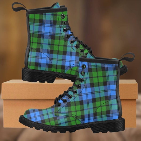 Campbell Tartan Boots, Clan Campbell, Tartan Boots, Vegan Leather Boots,  Plaid Boots, Leather Ankle Boots, Combat Boots Women, Blue Tartan