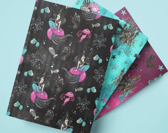 3 PACK- Mermaid Journal, Gothic Mermaid, Hardcover Diary, Hardback Journal, Mermaid Diary, Mermaid Gifts, Dark Mermaid,Siren Print,Sea Witch