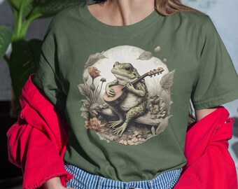 Frog Banjo Shirt, Frog Playing Guitar, Cottagecore Frog, Goblincore Clothing, Toad Shirt, Dark Academia, Forestcore Tee, Toadstool T-Shirt