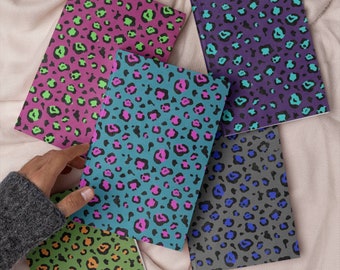 5 PACK Neon Leopard Print Journals, Cheetah Print, Hardcover Diary, Hardback Notebook, Retro Aesthetic, Idea Book, Morning Journal, Daily,A5