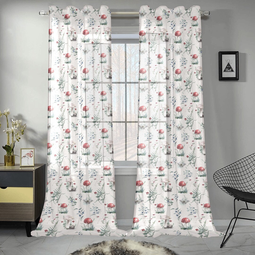 2 PANELS Cottagecore Curtains, Enchanted Forest, Mushroom Home Decor