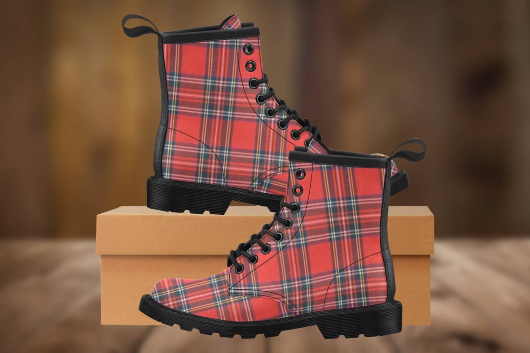 Red Plaid Royal Stewart TARTAN BLACK SNEAKERS FOR MEN