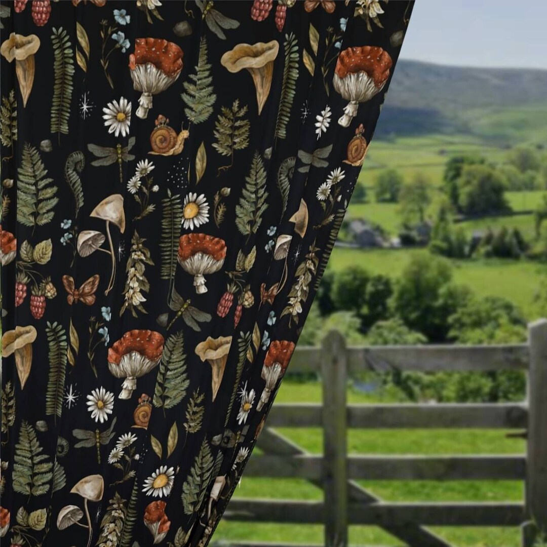 Moody Maximalist Window Curtains Dark Cottagecore Mushroom Etsy