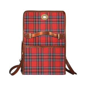 Tartan Scottish Royal Stewart Red Plaids Purse Leather Tote Bag