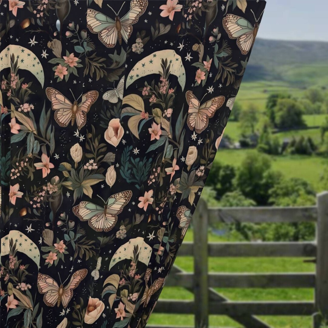 Enchanted Forest Window Curtains,dark Cottagecore Fairycore, Celestial