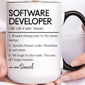Software Developer Mug, Personalized Coder Mug, Funny Programming Gift, Debugging Mug, Custom Techie Coffee Cup, Developer Definition Mug