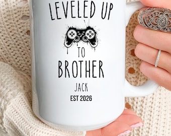 Custom Brother Mug, Leveled Up To Brother Mug, Gamer Brother Gift, Personalized Gaming Mug, Brother Birthday Gift