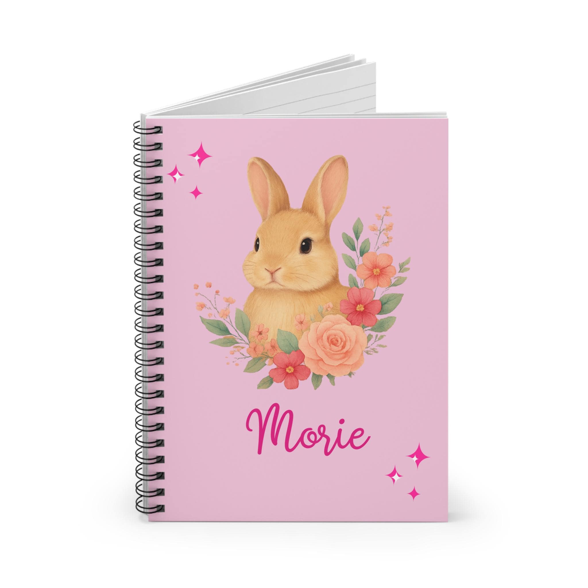 Floral Bunny Spiral Notebook, Personalized Kids Notebook, Custom