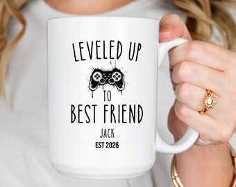 Custom Best Friend Mug, Leveled Up To Best Friend Mug, Gamer Best Friend Gift, Gaming Friendship Mug, Personalized Bestie Mug