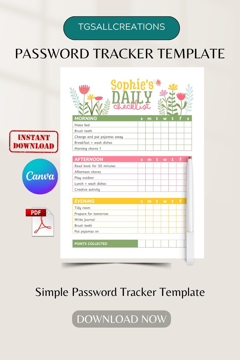 Personalized Kids Daily Checklist, Editable Routine Chart (canva PDF ...