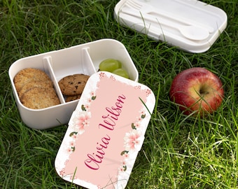 Personalized Floral Bento Box, Custom Name Lunch Box, Magical Kids Lunch Box, Cute School Snack Box, Back to School Gift, Bento Lunch Box