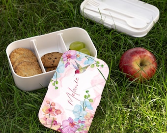 Personalized Floral Lunch Box, Custom Name Bento Box, School Snack Container