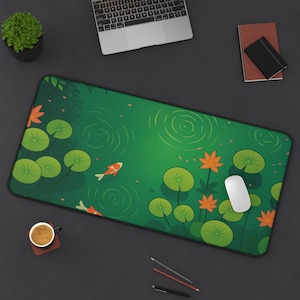 Green Lily Pad Desk Mat, Water Lilies Mouse Pad, Botanical Desk Mat, Tranquil Desk Mat, Aesthetic Desk mat, Cute Desk mat, Anime Desk mat