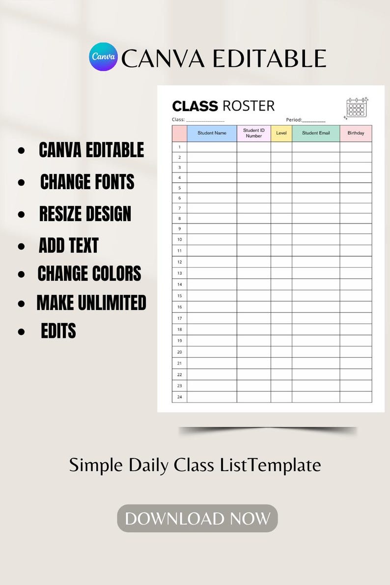 Class Roster Idea For Spring Printable Class Roster Template, Teacher Organizer (editable PDF, A4/US ...