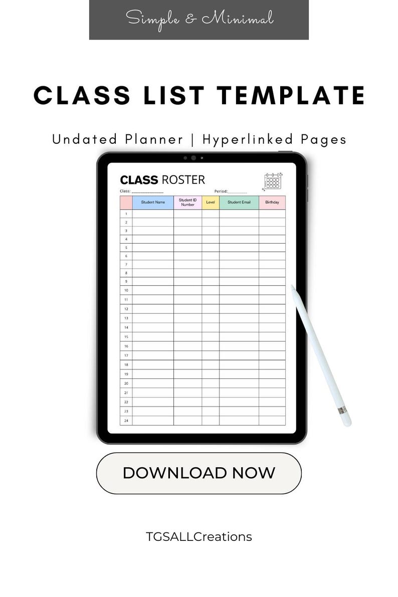 Printable Class Roster Template, Teacher Organizer (editable PDF, A4/US ...