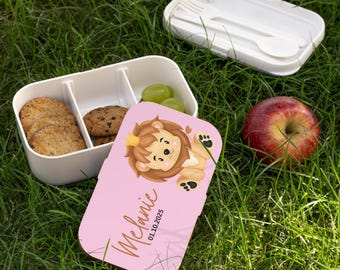 Lonchera personalizada con diseño de león bebé, lonchera con nombre personalizado, adorable lonchera de safari, lonchera escolar para niños, regalo para la vuelta al cole.