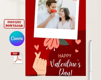 Romantic Valentine's Day Card Template, Editable in Canva (PDF Download)