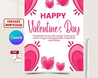 Romantic Hearts Valentine's Day Card Template, Canva Editable (PDF Download)