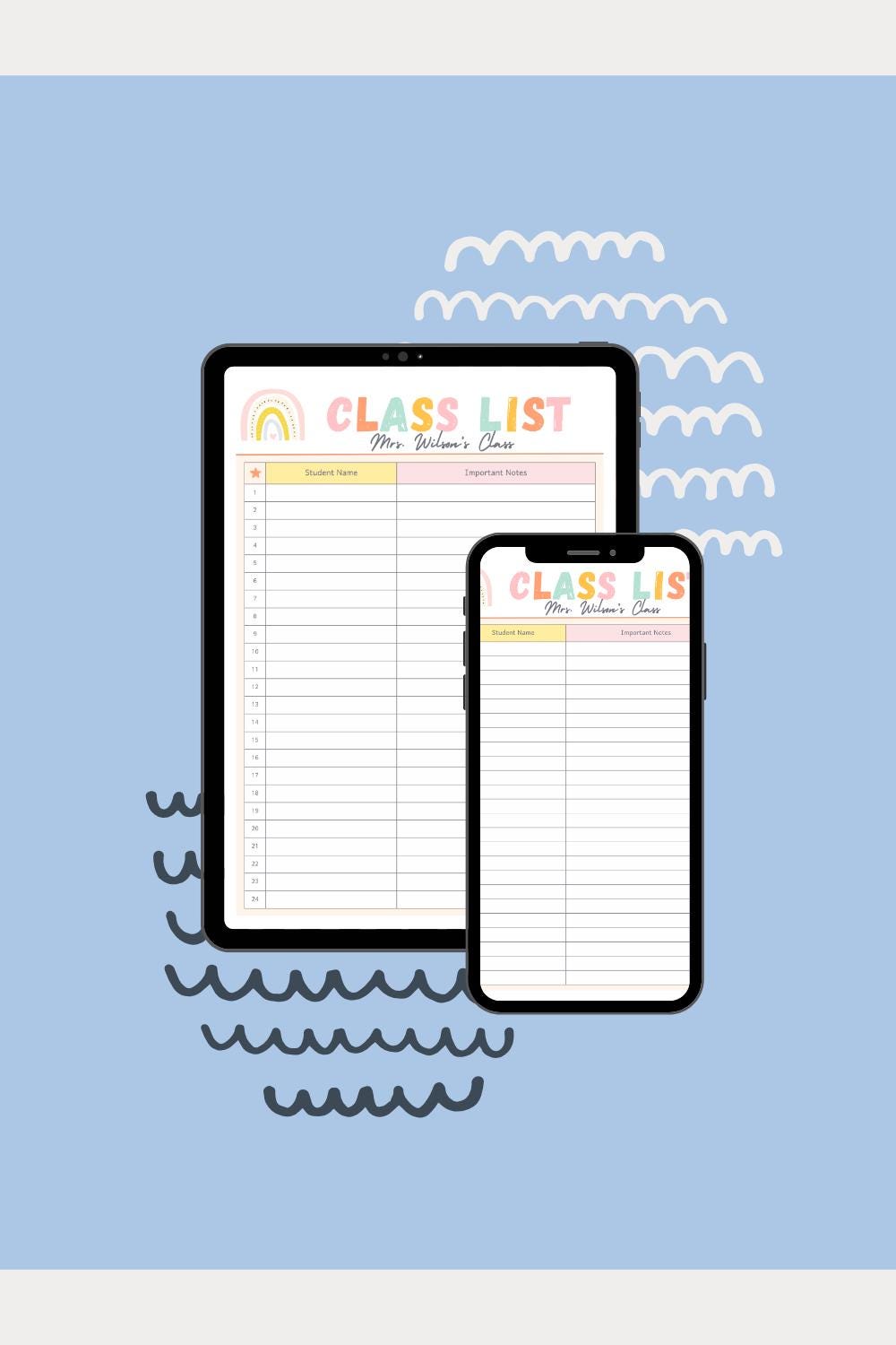 Class List Template Printable, Canva Editable Teacher Roster, Student ...