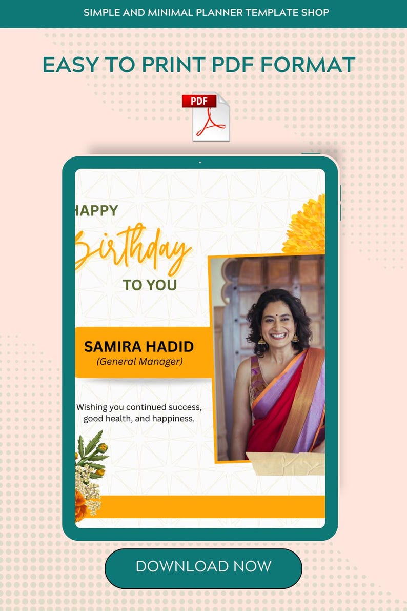 Corporate Birthday Card Template, Photo Upload, Floral Design (canva
