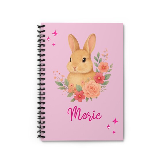 Floral Bunny Spiral Notebook, Personalized Name Kids Notebook
