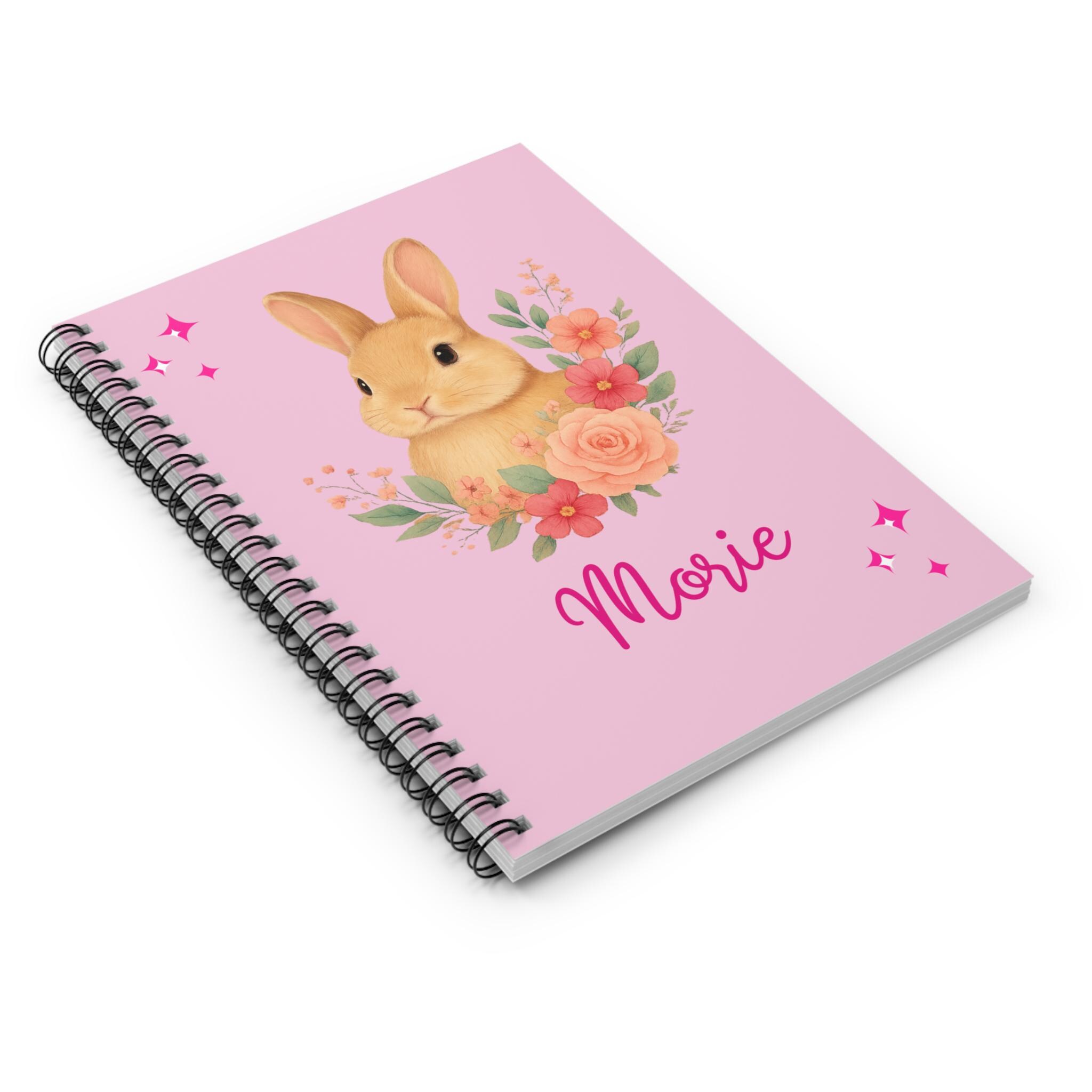 Floral Bunny Spiral Notebook, Personalized Kids Notebook, Custom