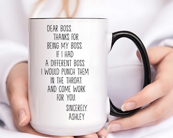 Taza personalizada de agradecimiento al jefe, taza con frase de oficina, taza con mensaje personalizado, idea de regalo para gerente, regalo de Navidad para jefes, taza para jefes