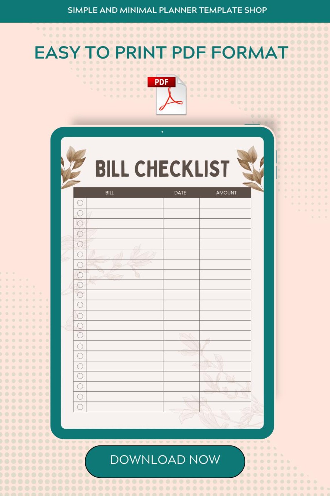 Printable Bill Checklist, Monthly Expense Tracker, Canva Editable (PDF ...