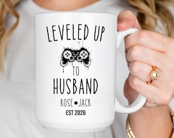 Custom Gamer Husband Mug, Leveled Up To Husband Mug, Personalized Wedding Gift, Gaming Husband Coffee Mug, Marriage Gift