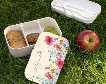 Personalized Floral Bento Box, Custom Name Lunch Box, Magical Kids Lunch Box, Cute School Snack Box, Back to School Gift, Bento Lunch Box